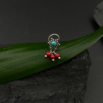 Turq With Red Beads Nose Pin